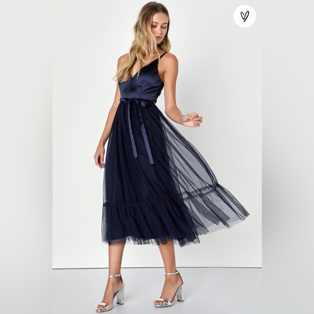 Lulus Splendid Charm Navy Blue Tulle Sleeveless Midi Dress NEW WITH TAGS